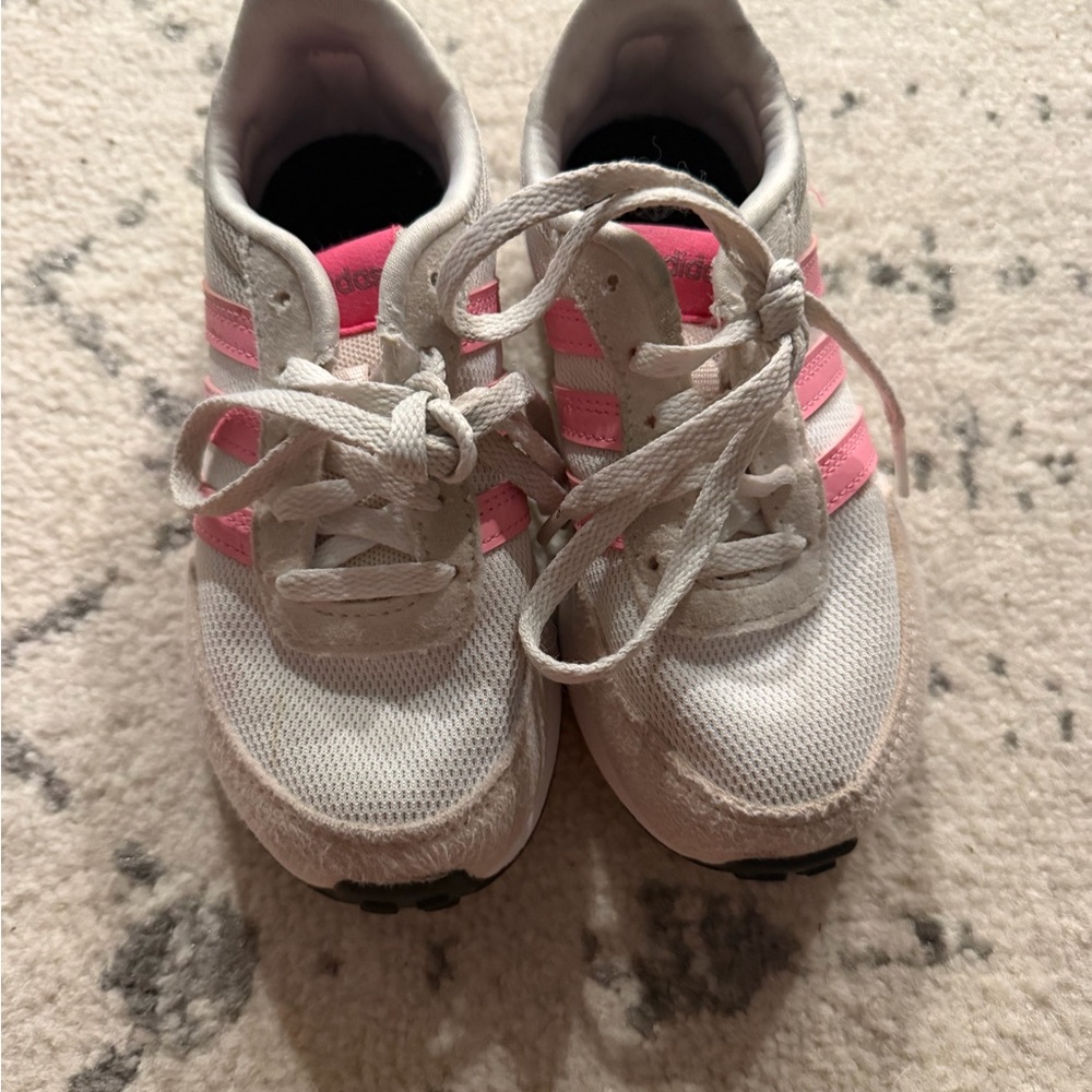 Adidas Girls White and Pink Sneakers